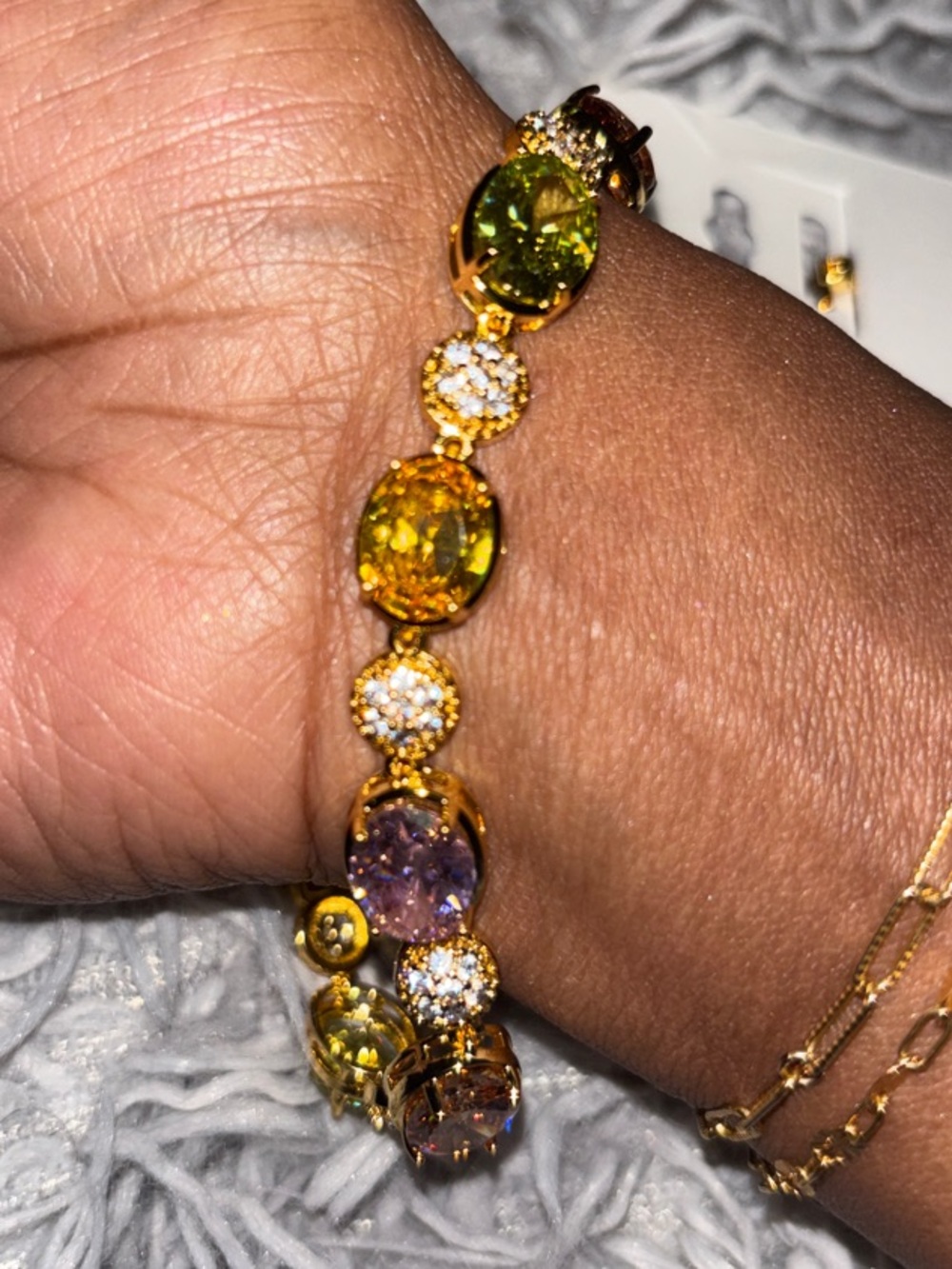 Gold-Tone Bracelet with Green, Yellow and Purple Stones